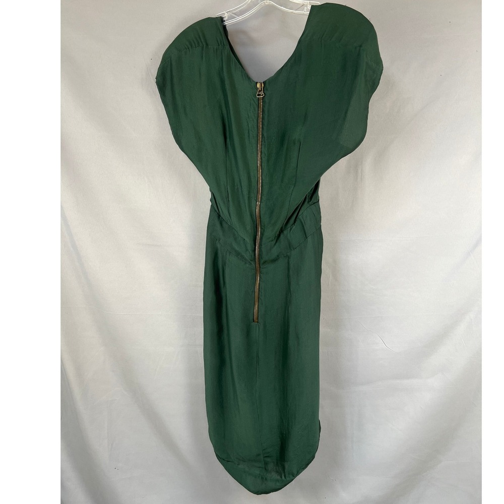 Stella‎ Mccartney Emerald Green Dress V Neck Short Sleeve Pleated Cocktail Midi - Picture 2 of 9